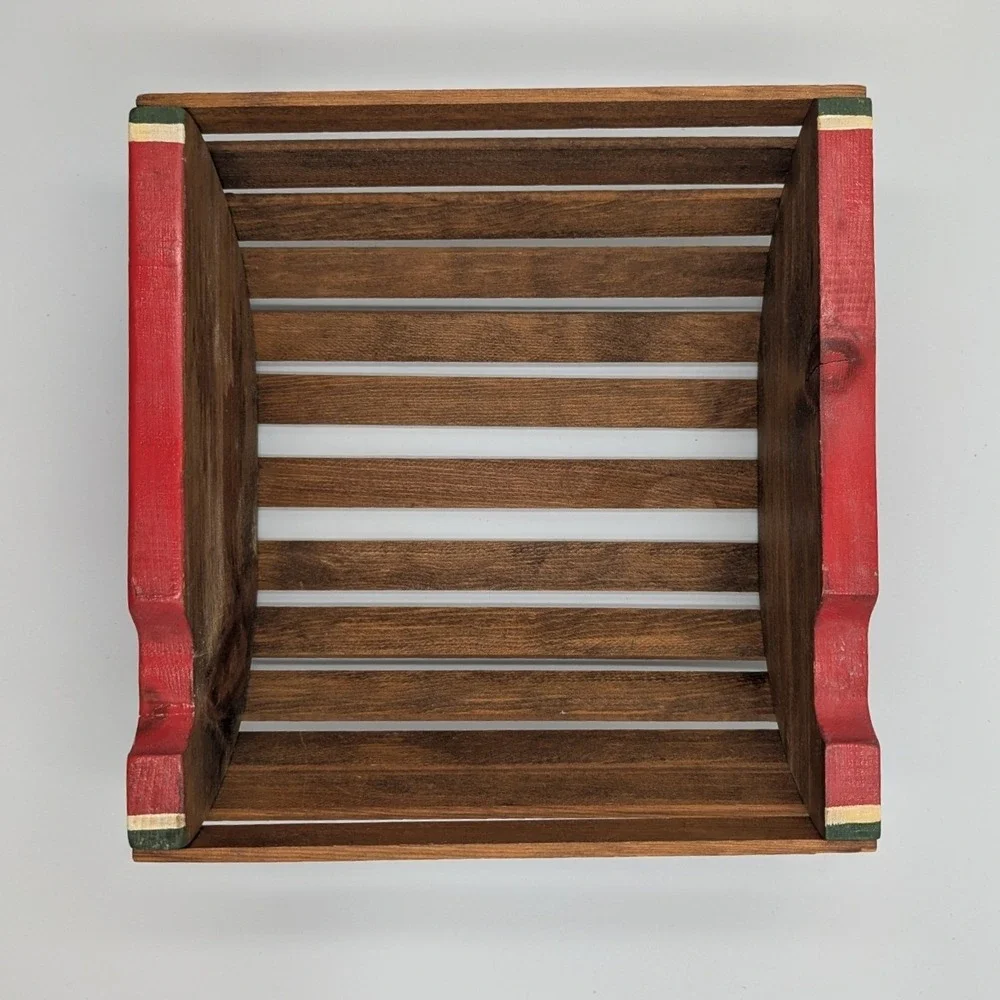 Watermelon Wood Slat Crate Red Green Hand Painted Fruit Basket Cottagecore Fruit